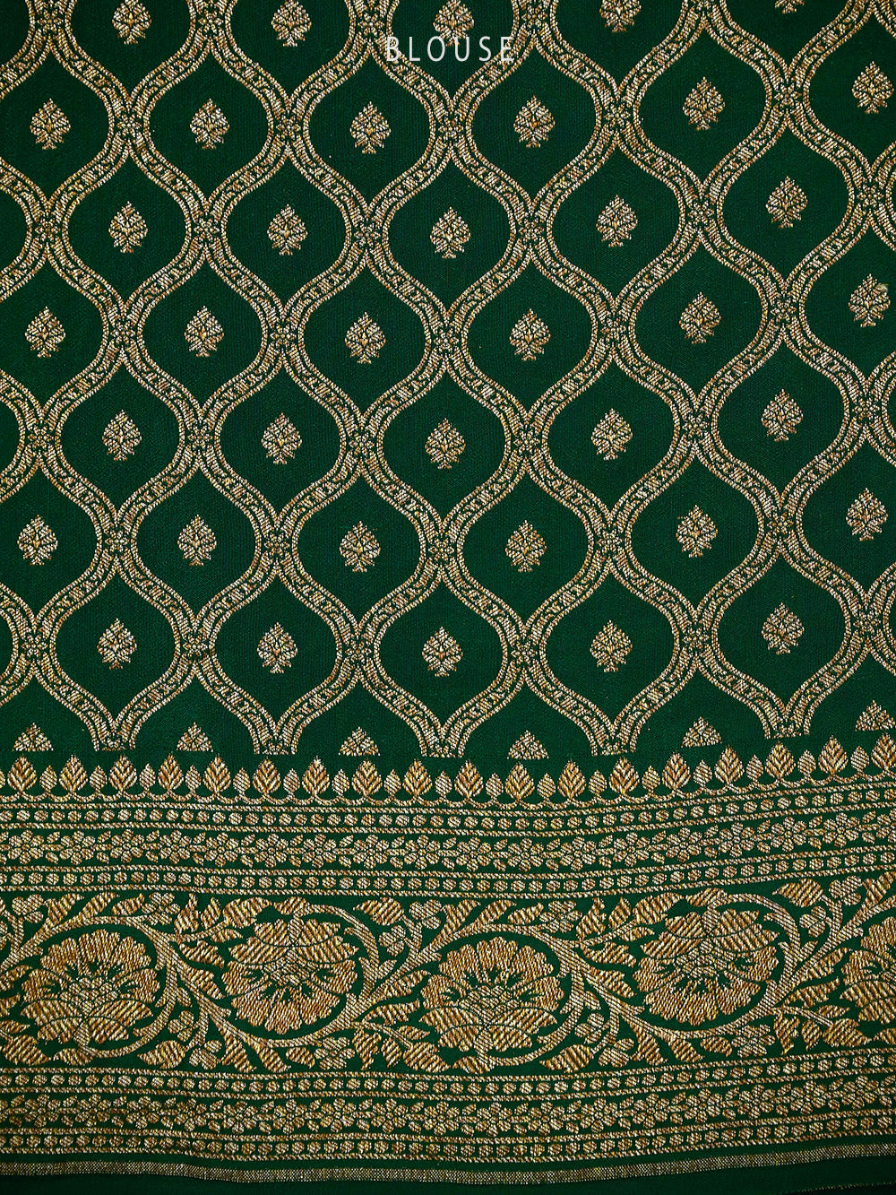 Bottle Green Plain Crepe Silk Handloom Banarasi Saree - Sacred Weaves