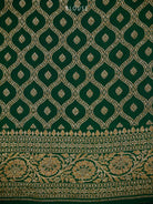 Bottle Green Plain Crepe Silk Handloom Banarasi Saree - Sacred Weaves
