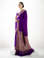 Purple Plain Crepe Silk Handloom Banarasi Saree - Sacred Weaves