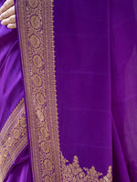 Purple Plain Crepe Silk Handloom Banarasi Saree - Sacred Weaves