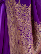 Purple Plain Crepe Silk Handloom Banarasi Saree - Sacred Weaves