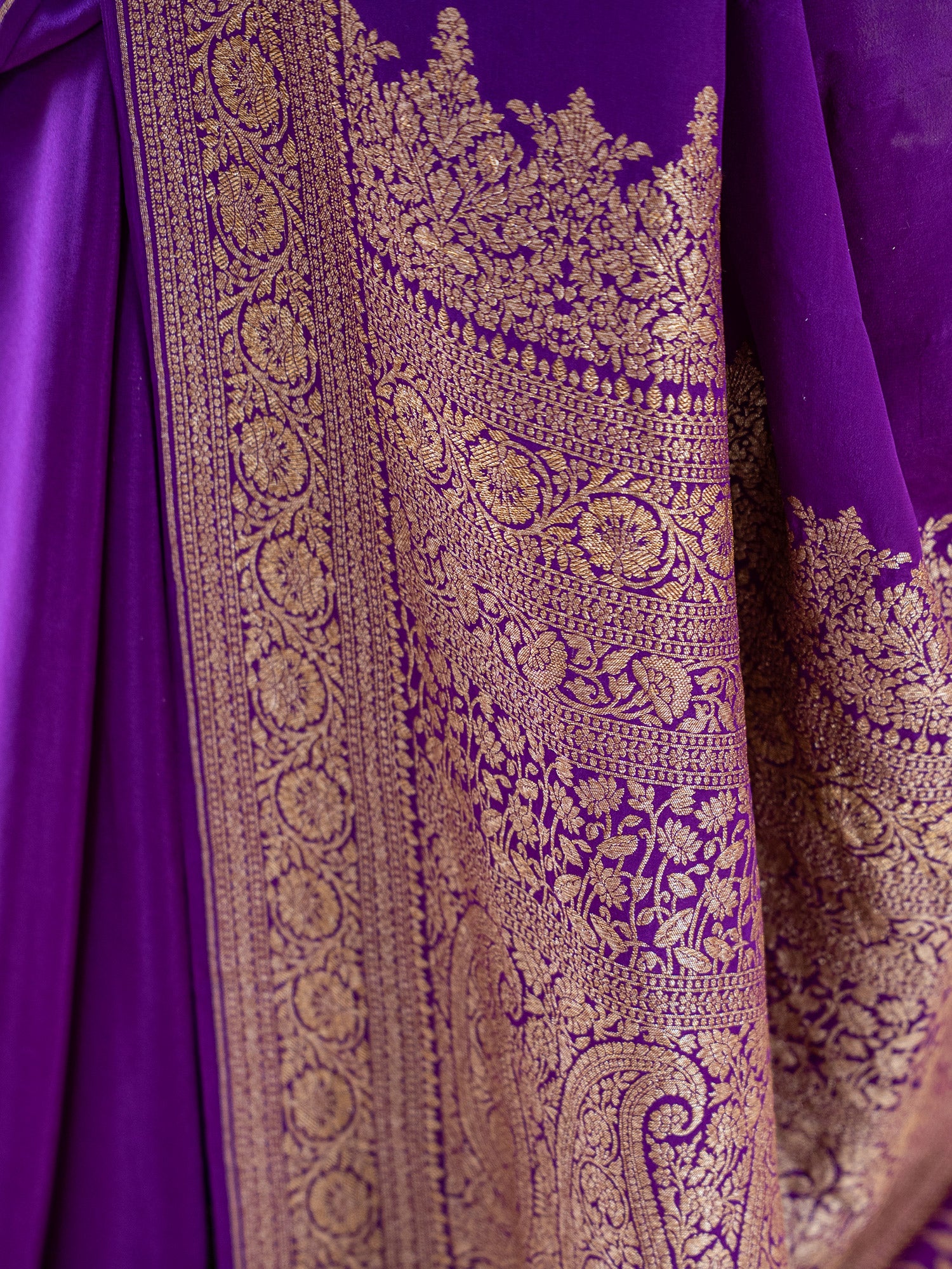 Purple Plain Crepe Silk Handloom Banarasi Saree - Sacred Weaves