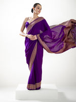 Purple Plain Crepe Silk Handloom Banarasi Saree - Sacred Weaves