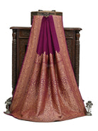 Dark Purple Plain Crepe Silk Handloom Banarasi Saree - Sacred Weaves