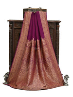 Dark Purple Plain Crepe Silk Handloom Banarasi Saree - Sacred Weaves