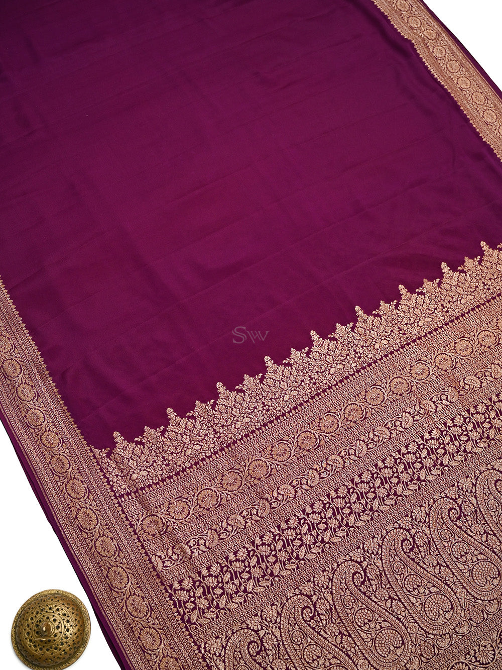 Dark Purple Plain Crepe Silk Handloom Banarasi Saree - Sacred Weaves