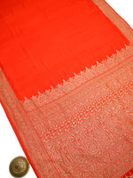 Red Plain Crepe Silk Handloom Banarasi Saree - Sacred Weaves