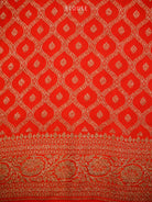 Red Plain Crepe Silk Handloom Banarasi Saree - Sacred Weaves