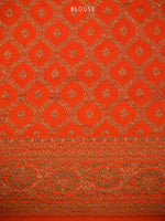 Orange Plain Crepe Silk Handloom Banarasi Saree - Sacred Weaves
