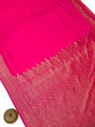Magenta Plain Crepe Silk Handloom Banarasi Saree - Sacred Weaves