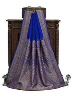 Blue Plain Crepe Silk Handloom Banarasi Saree - Sacred Weaves