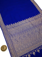 Blue Plain Crepe Silk Handloom Banarasi Saree - Sacred Weaves