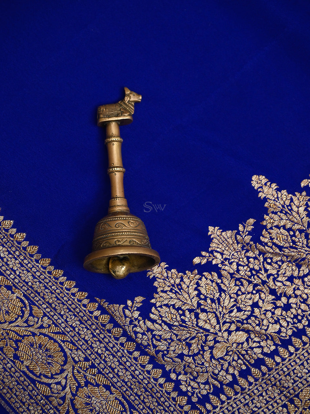 Blue Plain Crepe Silk Handloom Banarasi Saree - Sacred Weaves