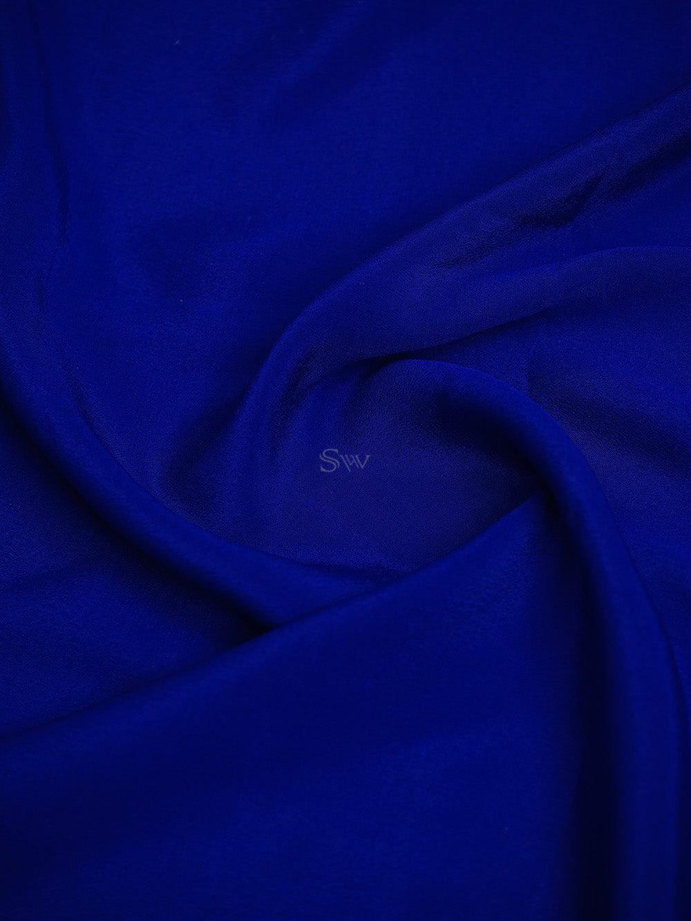 Blue Plain Crepe Silk Handloom Banarasi Saree - Sacred Weaves
