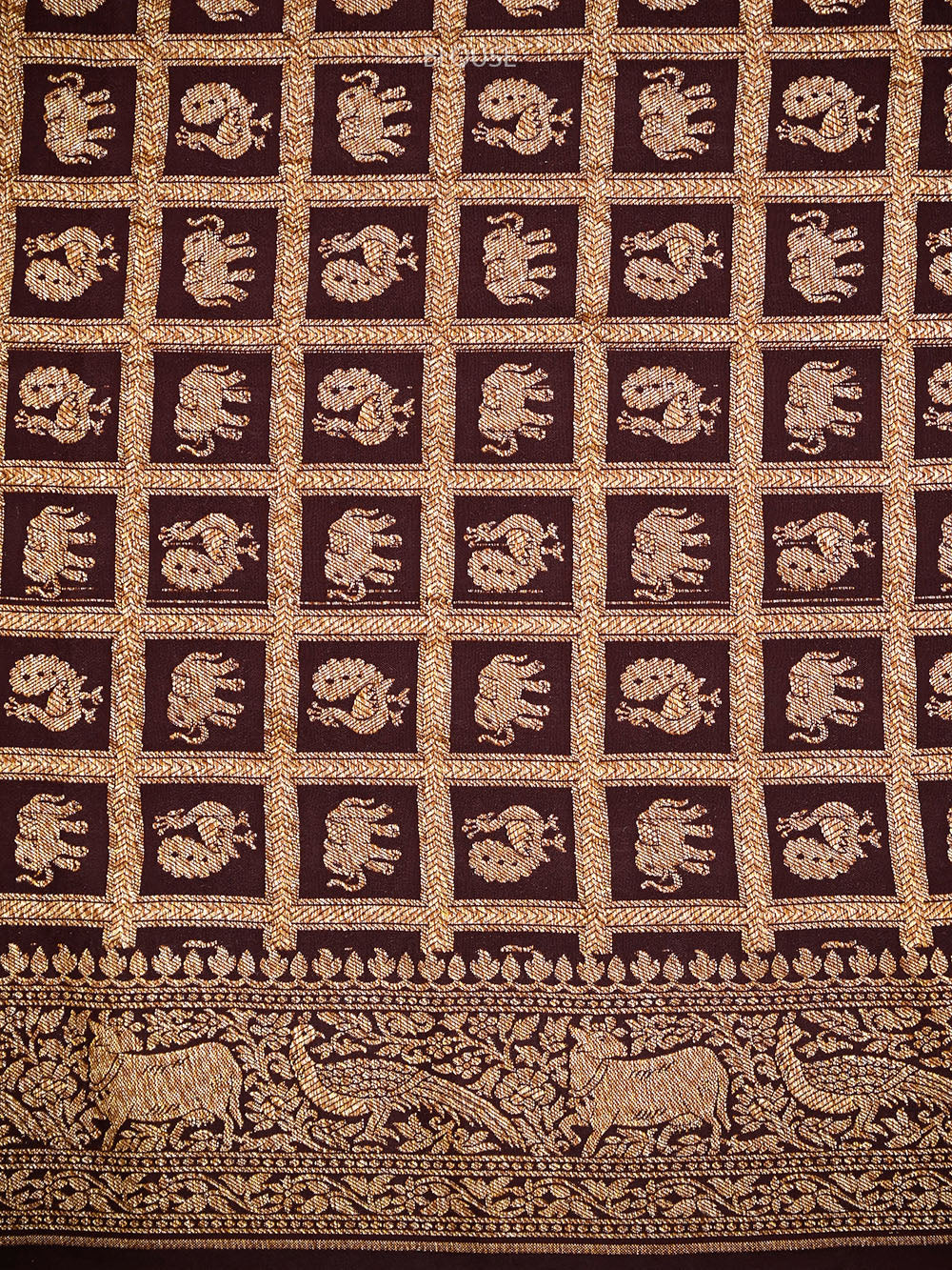 Brown Plain Crepe Silk Handloom Banarasi Saree- Sacred Weaves