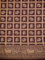 Brown Plain Crepe Silk Handloom Banarasi Saree- Sacred Weaves