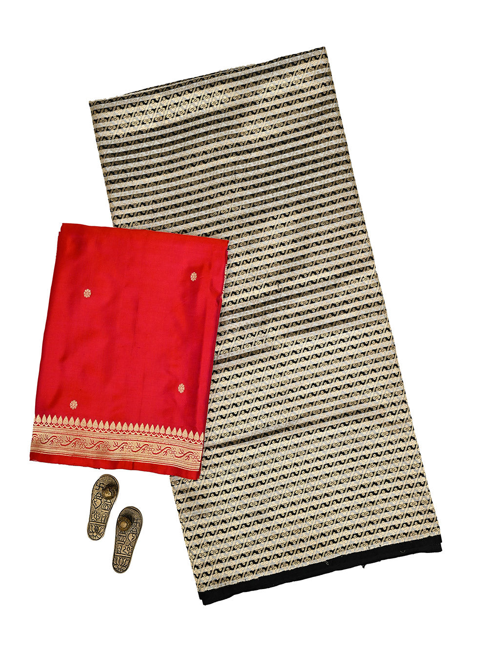 Black Grey Satin Brocade Silk Handloom Banarasi Suit - Sacred Weaves