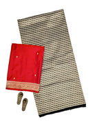 Black Grey Satin Brocade Silk Handloom Banarasi Suit - Sacred Weaves