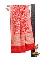 Red Shikargah Katan Silk Handloom Banarasi Dupatta - Sacred Weaves