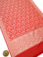 Red Shikargah Katan Silk Handloom Banarasi Dupatta - Sacred Weaves