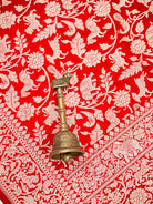 Red Shikargah Katan Silk Handloom Banarasi Dupatta - Sacred Weaves
