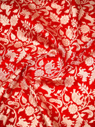 Red Shikargah Katan Silk Handloom Banarasi Dupatta - Sacred Weaves