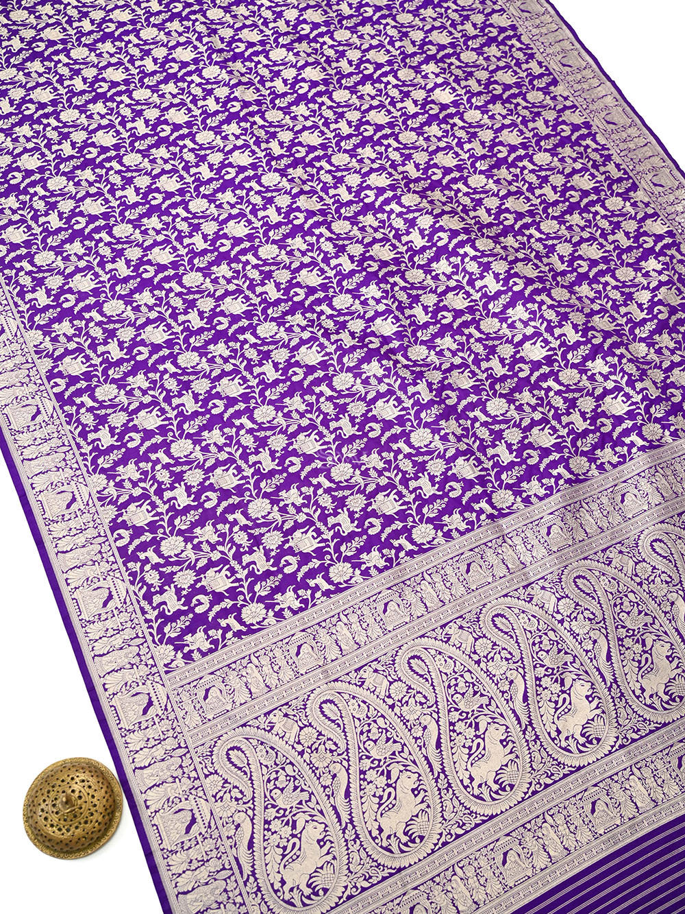 Dark Purple Shikargah Katan Silk Handloom Banarasi Dupatta - Sacred Weaves