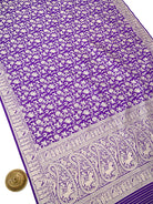 Dark Purple Shikargah Katan Silk Handloom Banarasi Dupatta - Sacred Weaves