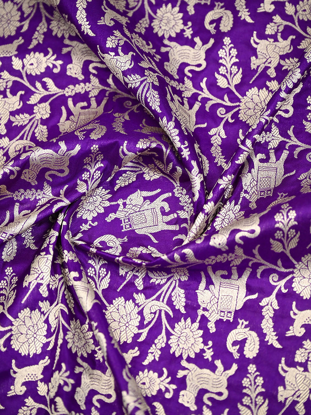Dark Purple Shikargah Katan Silk Handloom Banarasi Dupatta - Sacred Weaves