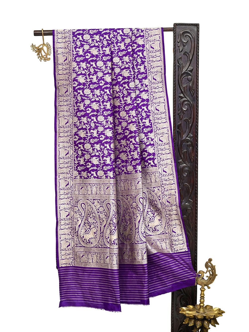 Dark Purple Shikargah Katan Silk Handloom Banarasi Dupatta - Sacred Weaves