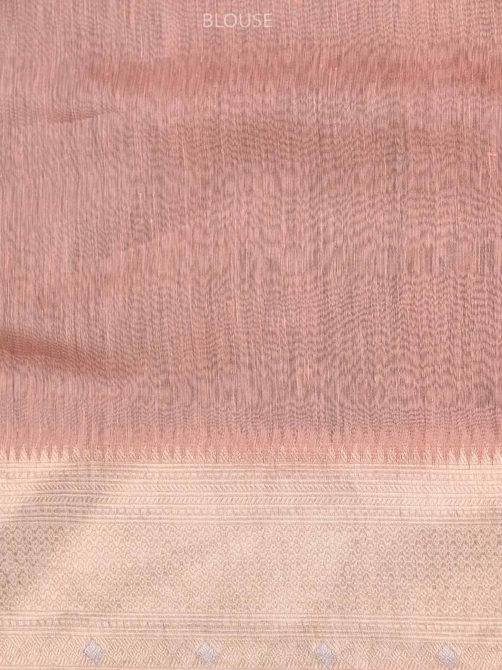 Pastel Pink Boota Linen Handloom Banarasi Saree - Sacred Weaves