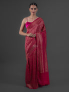 Dark Pink Jaal Crepe Silk Handloom Banarasi Saree - Sacred Weaves