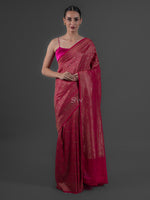 Dark Pink Jaal Crepe Silk Handloom Banarasi Saree - Sacred Weaves