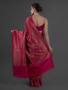 Dark Pink Jaal Crepe Silk Handloom Banarasi Saree - Sacred Weaves
