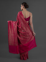 Dark Pink Jaal Crepe Silk Handloom Banarasi Saree - Sacred Weaves