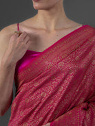 Dark Pink Jaal Crepe Silk Handloom Banarasi Saree - Sacred Weaves
