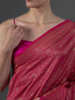 Dark Pink Jaal Crepe Silk Handloom Banarasi Saree - Sacred Weaves