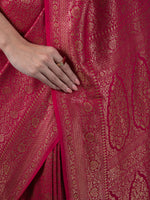Dark Pink Jaal Crepe Silk Handloom Banarasi Saree - Sacred Weaves