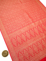 Red Jaal Crepe Silk Handloom Banarasi Saree - Sacred Weaves