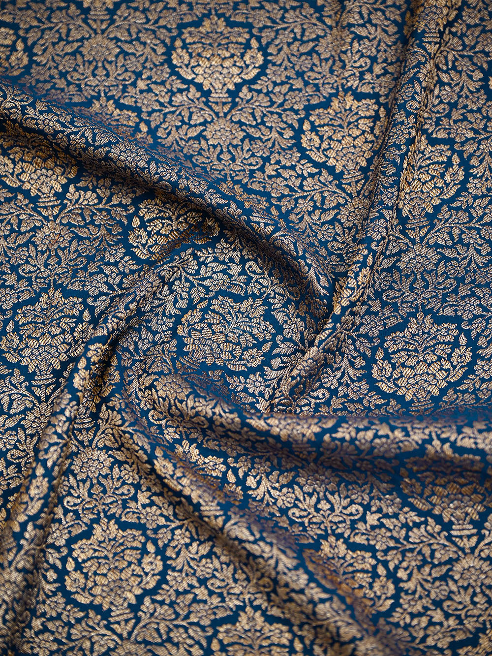 Midnight Blue Jaal Crepe Silk Handloom Banarasi Saree - Sacred Weaves