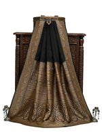 Black Plain Crepe Silk Handloom Banarasi Saree - Sacred Weaves