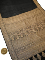 Black Plain Crepe Silk Handloom Banarasi Saree - Sacred Weaves