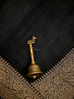 Black Plain Crepe Silk Handloom Banarasi Saree - Sacred Weaves