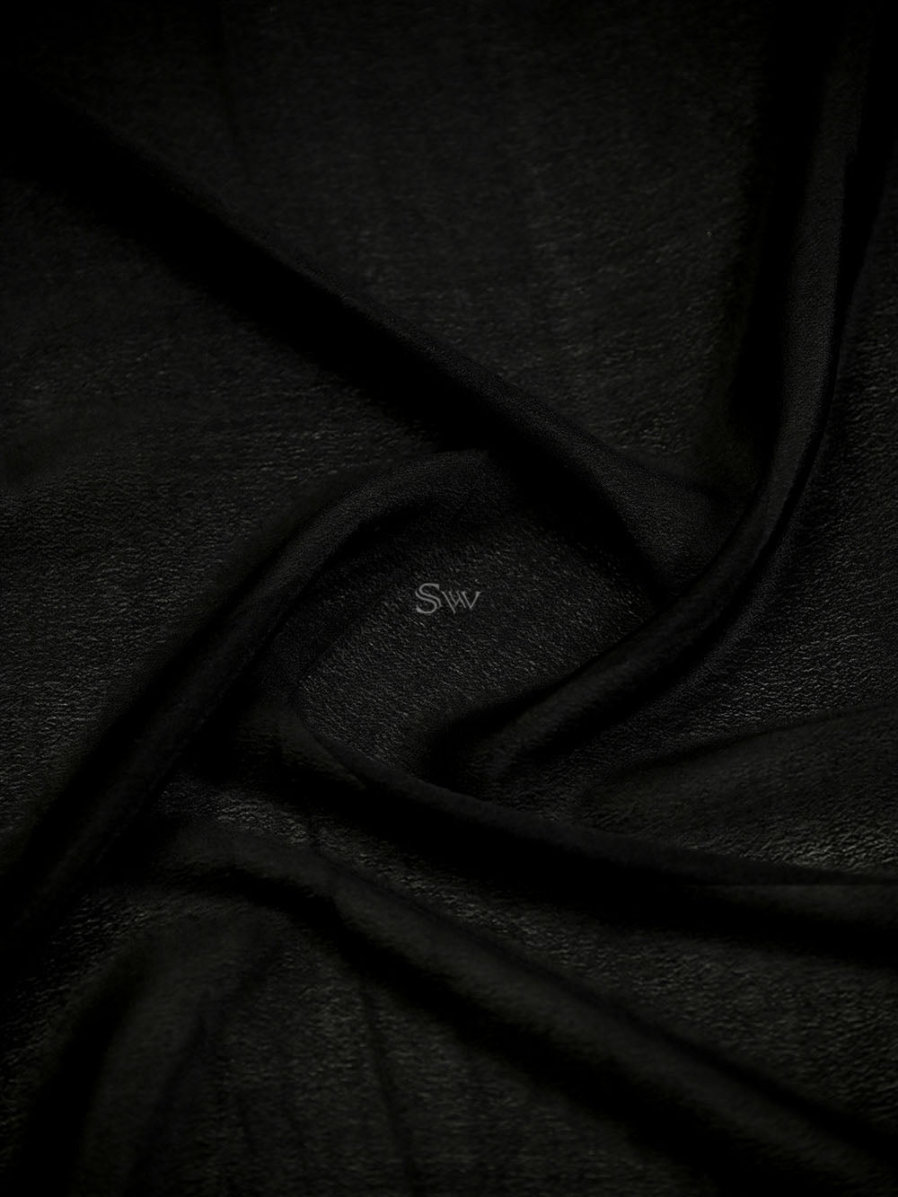 Black Plain Crepe Silk Handloom Banarasi Saree - Sacred Weaves
