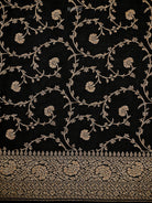 Black Plain Crepe Silk Handloom Banarasi Saree - Sacred Weaves