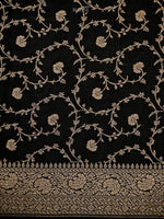 Black Plain Crepe Silk Handloom Banarasi Saree - Sacred Weaves