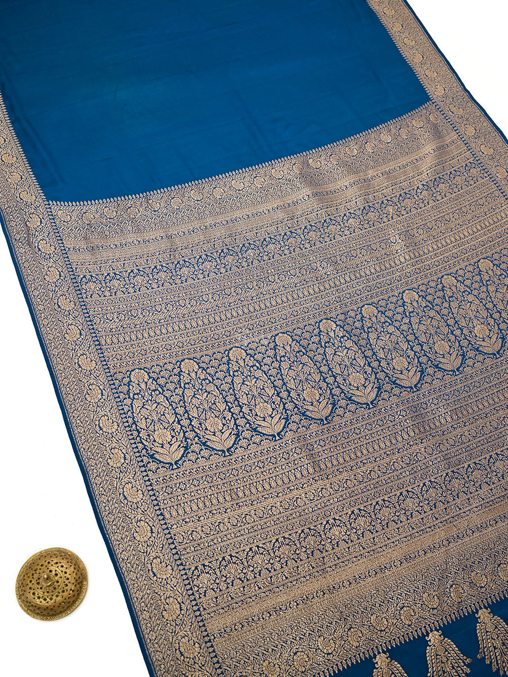 Midnight Blue Plain Crepe Silk Handloom Banarasi Saree - Sacred Weaves