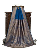 Midnight Blue Plain Crepe Silk Handloom Banarasi Saree - Sacred Weaves