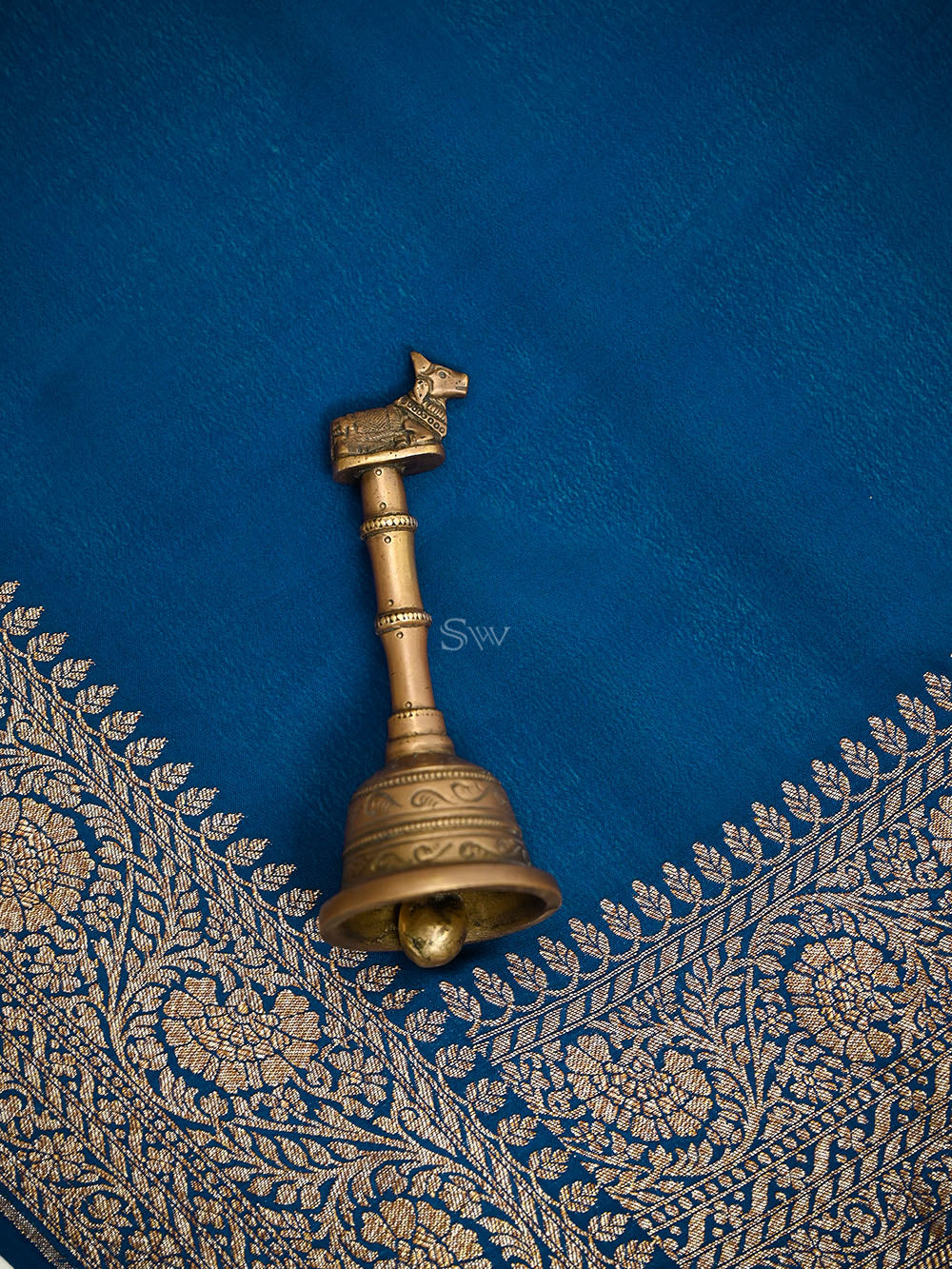 Midnight Blue Plain Crepe Silk Handloom Banarasi Saree - Sacred Weaves