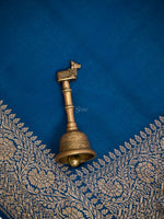Midnight Blue Plain Crepe Silk Handloom Banarasi Saree - Sacred Weaves